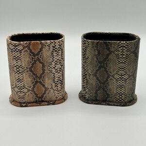 Snakeskin Print SET OF 2 Faux Leather Cosmetic Brush‎ Eyeglass Desktop Holders